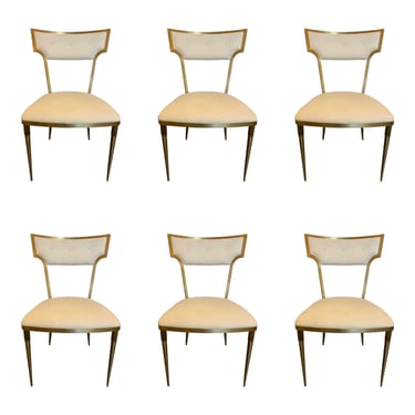 Caracole Modern What Goes Around Brass and White Dining Chairs Set of 6