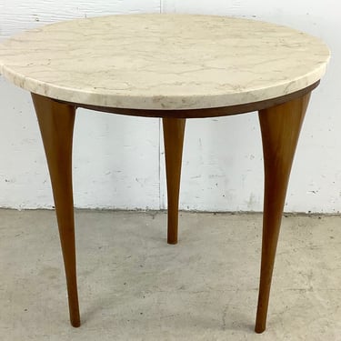 Mid-Century Oval Side Table with Marble Top- Retro Modern Design 