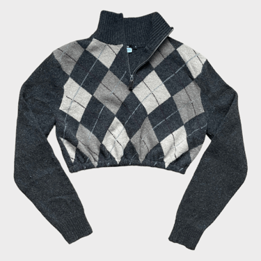 Reworked Brown Argyle Crop Pullover Sweater (XS-M)