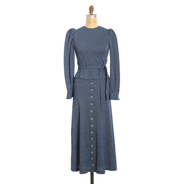 70s Paul Maris 2pc skirt Set | Vintage 1970s Blue knit skirt set 