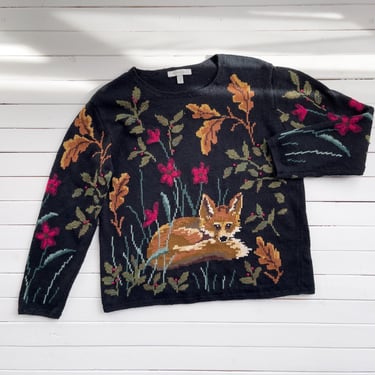 cottagecore sweater 90s vintage Northern Isles red fox floral sweater 