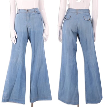70s denim sz 32 bell bottoms jeans  / vintage 1970s high rise bells flares pants sz M-L 