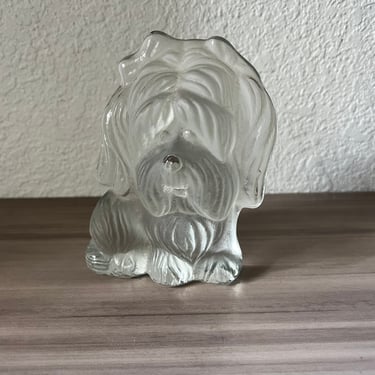 Vintage Viking Glass Yorkshire Terrier Yorkie Paperweight Clear Frosted  Art Glass 