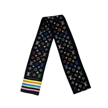 Louis Vuitton Black Multicolor Logo Tie Scarf