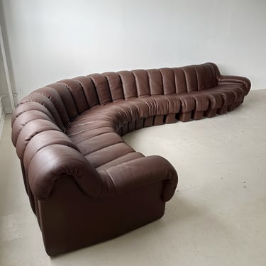 DS-600 BROWN LEATHER 22 SECTION NON-STOP SOFA BY DE SEDE, 70's