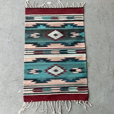 Small Southwestern Teal & Burgundy Rug