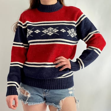 Red, White and Blue Mock Turtleneck 1970's 