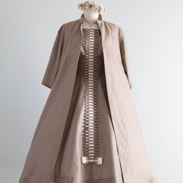 Stunning 1950's New Look Taupe Cocktail Dress & Coat By Claudia Young / SM
