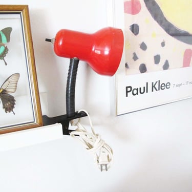 Vintage Metal Industrial Gooseneck Lamp - Small Red Metal Clamp Desk Lamp - 80s  Task Lamp 