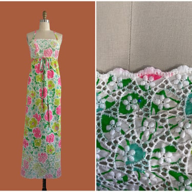 SUMMER BOUQUET FOREVER Vintage 60s Lilly Pulitzer Dress | 1960's Floral Motif Maxi Sun Dress | Boho Gypsy Summer Long Dress | Size Small 