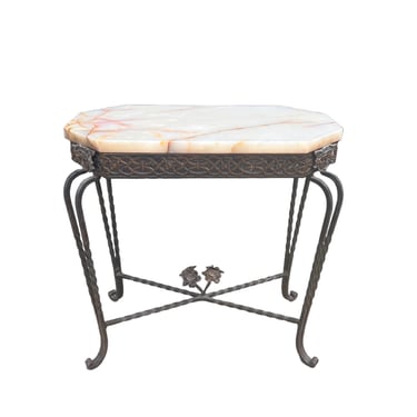 White Marble French Style Side Table with Cast Iron Frame 