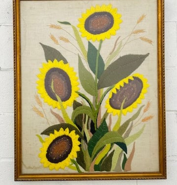 Crewel Sunflower Framed Art