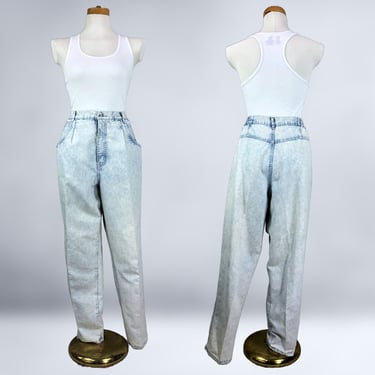 VINTAGE 80s Acid Wash High Waist Jeans By PS Gitano Size 14 S | 1980s Retro 3 Pocket Light Wash Denim Jeans | Plus Size Volup VFG 