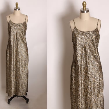 1980s Open Sides Criss Cross Leopard Print Spaghetti Strap Full Length Night Gown by Inner Most -M 
