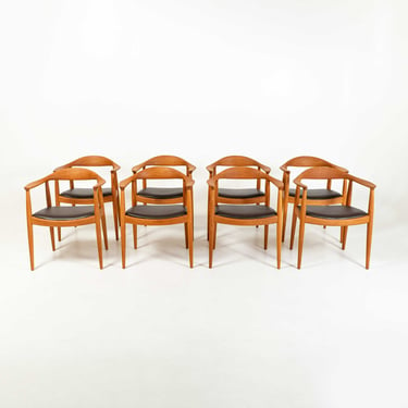 Set of 8 Hans Wegner JH503 Round Chairs in Oak & Edelman Chocolate Leather 