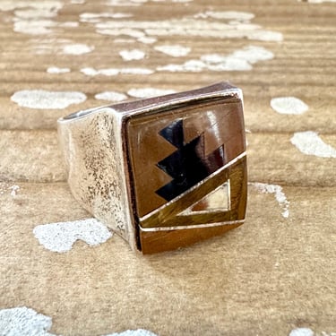 TULLY GUSTINE Navajo Multi Stone Geometric Inlay Ring Mens | Handmade Ring w/ Jasper Sterling Silver | Southwestern Native Jewelry | Size 13 