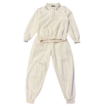 (M) Cream Hang Ten Polo Shirt Sweatpants Set 062922RK