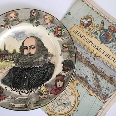 Royal Doulton Shakespeare Plate D6303, Bonus Shakespeare Map, The Baird, Sweet Swan Of Avon, English Literature, Macbeth, Hamlet 