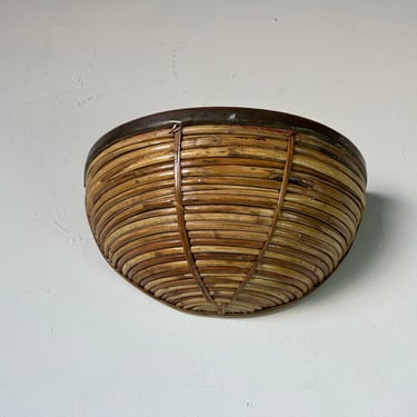 Vintage Gabriella Crespi Style Brass and Rattan Wall Planter 