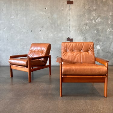 Pair of Danish Teak & Leather Arm Chairs