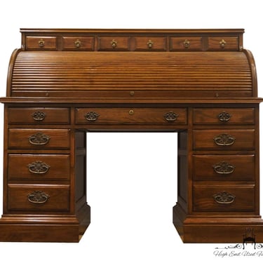ETHAN ALLEN Royal Charter Solid Oak Rustic Americana 55" Double Pedestal Roll-Top Desk 