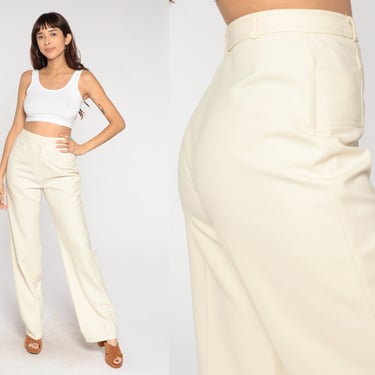 Cream Trousers 70s Straight Leg Pants Retro High Waisted Trousers Boho Hippie High Rise Simple Preppy Summer Slacks Vintage 1970s Small S 