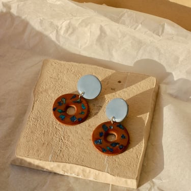 Brown Statement Clay Resin Shell Earrings / Mosaic / Terrazzo 