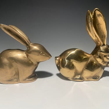 Vintage Pair of Solid Brass Rabbits, Made in Korea 