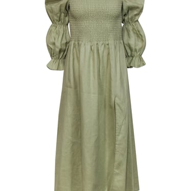 Reformation - Sage Green Linen Juliet Sleeve Maxi Dress Sz M