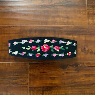 Vintage 1990’s Black Belt with Floral Embroidery 