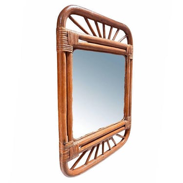 Restored Single-Strand Rounded Rattan Wall Mirror W/ Stick Reed Rattan 