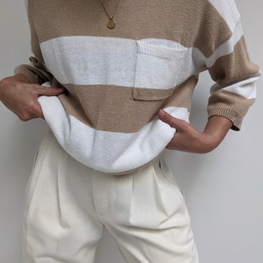 Vintage Toffee Striped Linen Knit Sweater