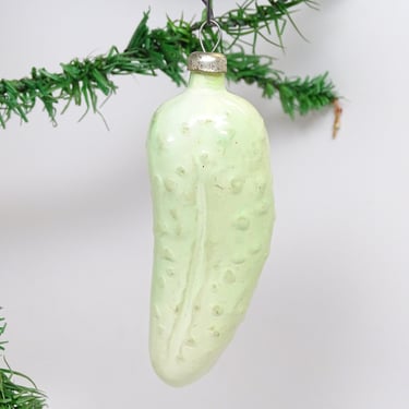 Vintage 1940's Russian Painted Glass Pickle  Christmas Tree Ornament, Antique New Year Decor 