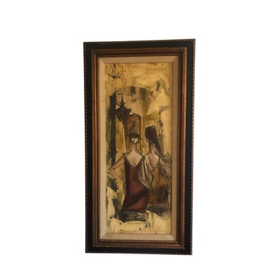 Mid century oil painting on board signed Stuart women wall art lee Reynolds 1960s 