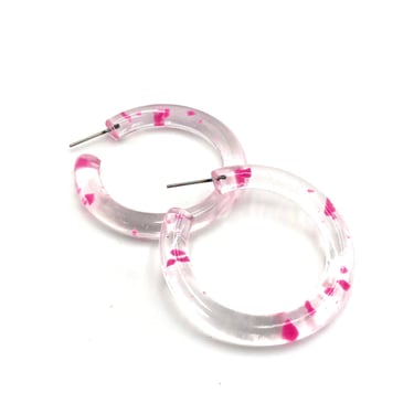 Pink & Clear Confetti Hoop Earrings - 1.75"