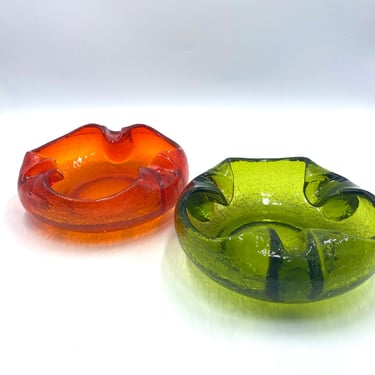 Viking Crackle Glass Retro Ashtray, Green or Persimmon Orange, Sold Individually, Retro Vintage Glassware, Display Bowl, Bowls, Ashtrays 