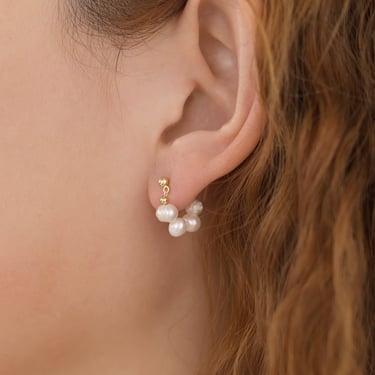 E134 gold vermeil pearl hoop earrings, pearl ringlet earrings, pearl earrings, freshwater pearl earrings, hoop earrings, pearl hoops 
