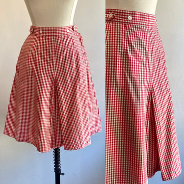 Vintage 50s GINGHAM Shorts / Skirt Style / Button Tab Waist + POCKETS + Side Metal Zip 