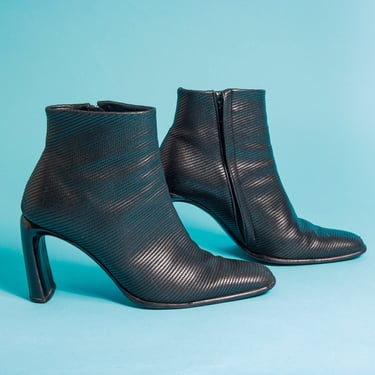 90s Black Donna Karan Designer Ankle Boots Vintage Pointy Statement Heel Dkny Boots 