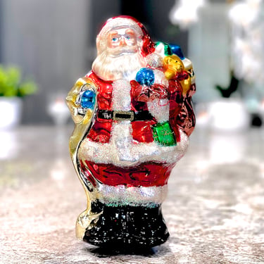 VINTAGE: 10.25" Large Hand Blown Glass Santa Figurine - Hand Painted Glass - Table Decor - Christmas Decor - Holiday Xmas 