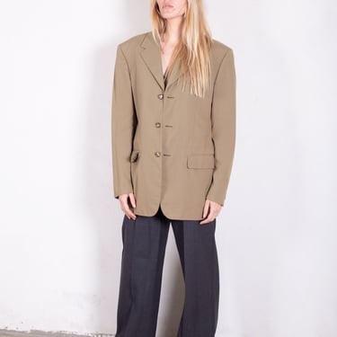 Prada Taupe Structured Shoulder Boxy Menswear Style Blazer with Tortoise Buttons in Cotton sz S M L Nude 90s Y2K Minimal 
