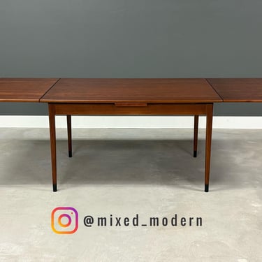 Refinished 93” Danish Modern Teak Draw Leaf Dining Table 