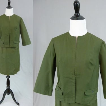 Early 60s Green Skirt Suit - Boxy Jacket & Skirt Set - Majestic - Vintage 1960s - S 