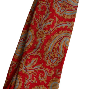 70s Red Paisley Print Tie Loud Statement Necktie By Paul Stuart