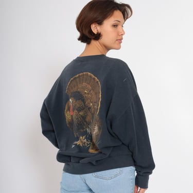 Vintage Turkey Sweatshirt 90s Al Agnew Collection Wildlife Graphic Black Pullover Crewneck Animal Art Thanksgiving Extra Large xl 