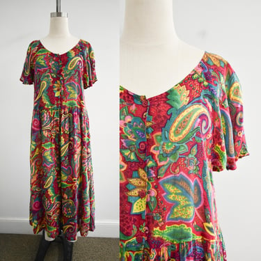 1980s Semi-Sheer Paisley Wide Leg Jumpsuit 