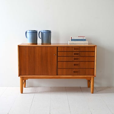 1960s Nordic Teak Sideboard with Oak Legs, Vintage Scandinavian Sideboard 