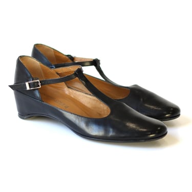 Vintage Leather T-Strap Mary Jane Low Heel Pumps - Kenneth Cole New York Made in Spain - Size 6.5 