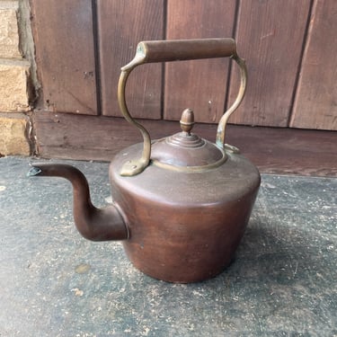 Antique Georgian Copper Brass Swan Neck Kettle With Dovetailed Joints Signed Marked Vintage Victorian 