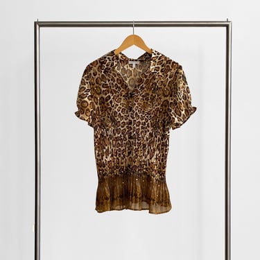 Cheetah Print Sequin Pleated Blouse